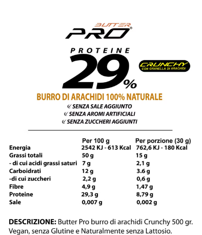 Burro di Arachidi Proteico CRUNCHY Butter Pro 500gr